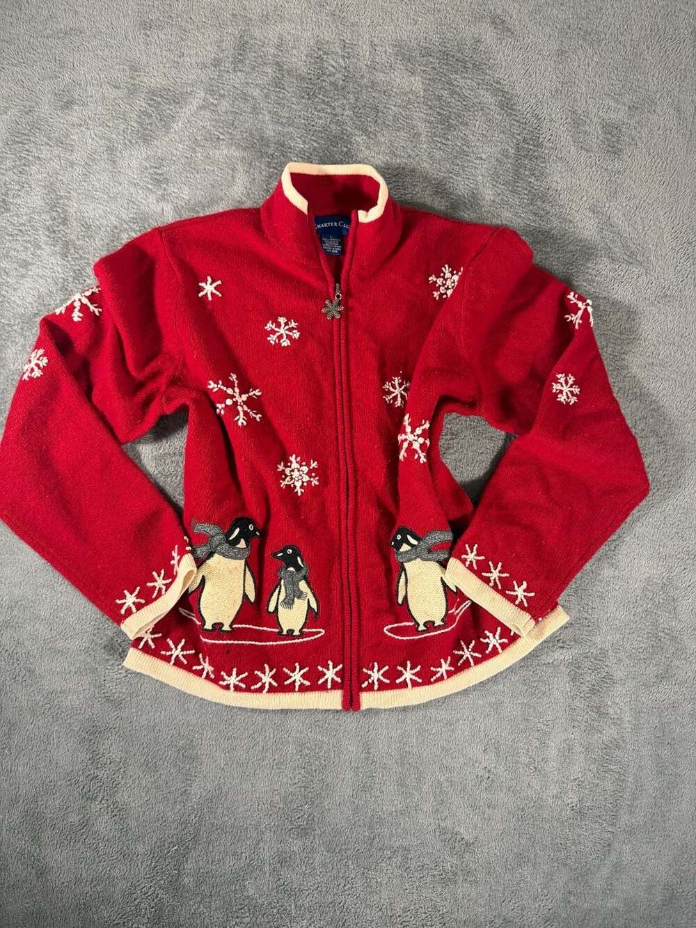 Charter Club Penguin Sweater Size L Red Lambswool Christmas